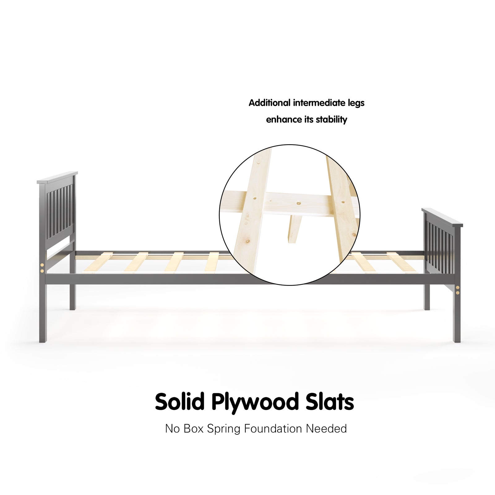 Easy Assembly Twin Size Wood Platform Bed with Headboard