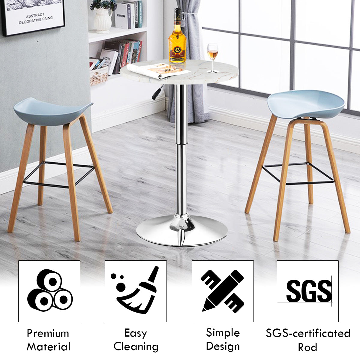 Round Pub Table Height Adjustable, 360 Swivel Cocktail Pub Table
