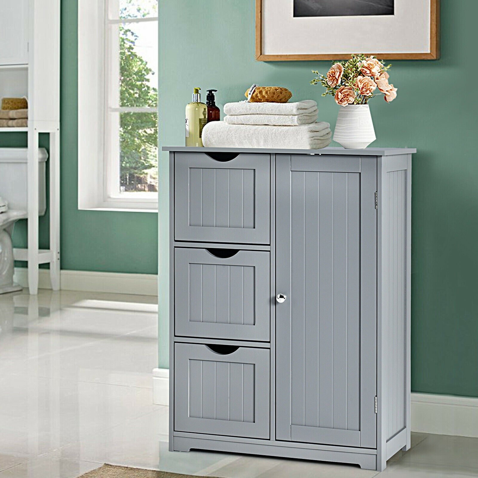 Bathroom Floor Cabinet, Wooden Storage Cabinet - Giantexus