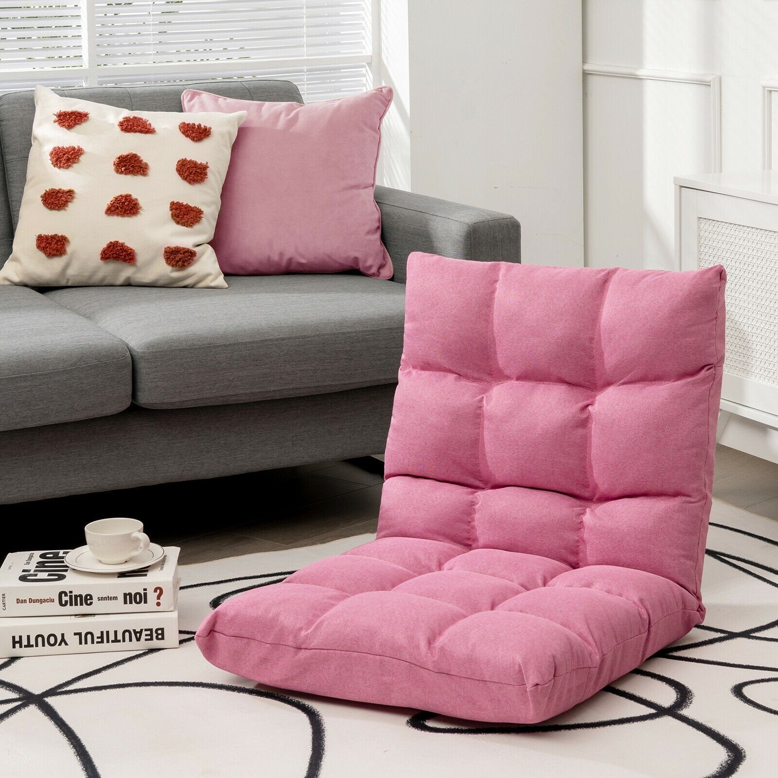 Adjustable Floor Gaming Sofa Chair 14-Position Cushioned Folding - Giantexus