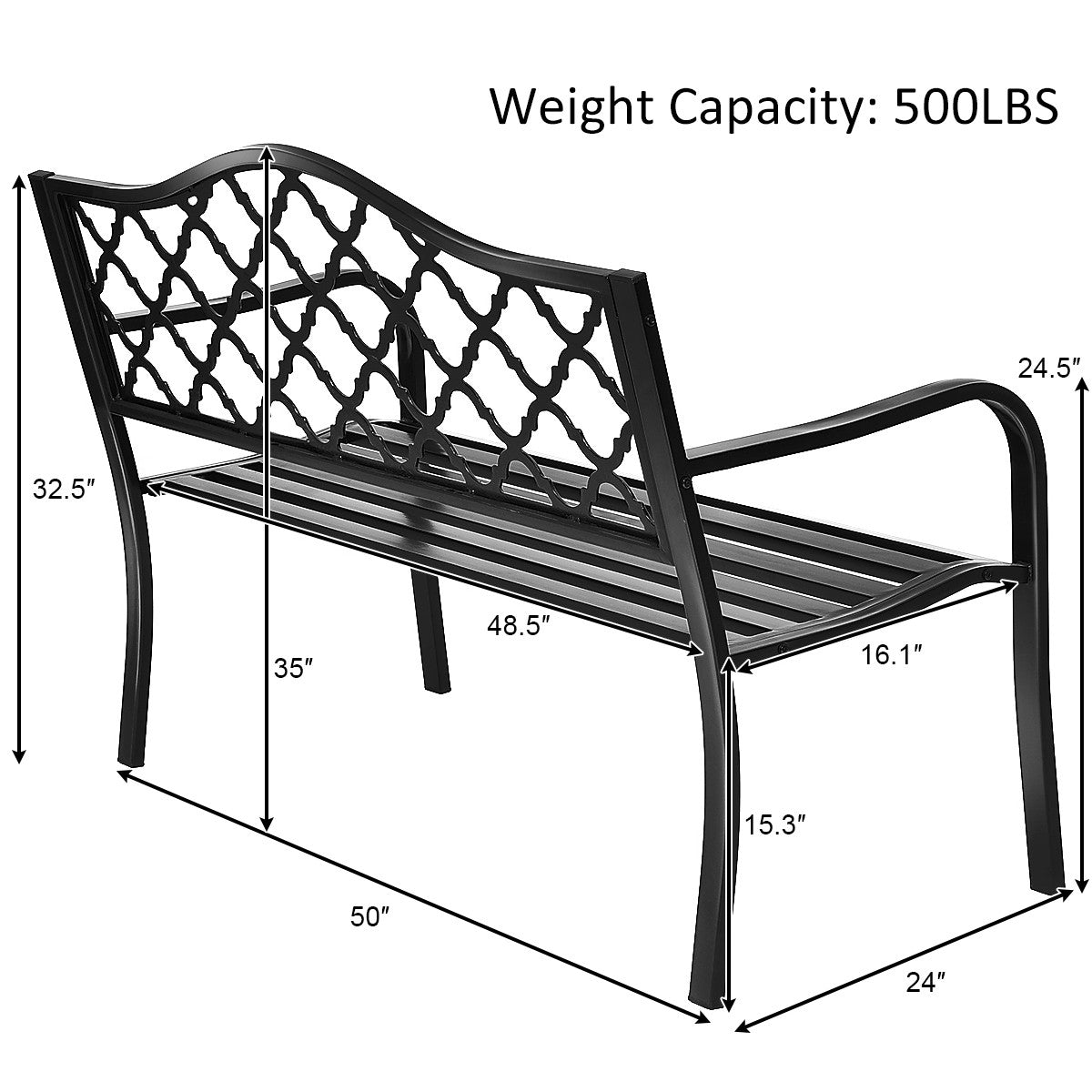 Giantex 50" Patio Garden Bench Loveseats Park Yard Furniture (Black Style 1)