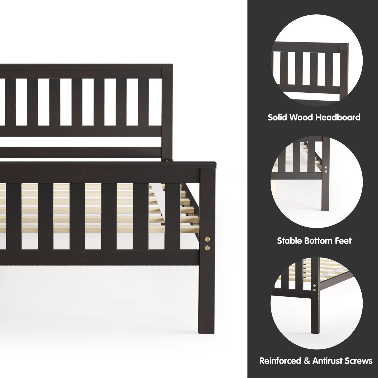 Easy Assembly Twin Size Wood Platform Bed with Headboard