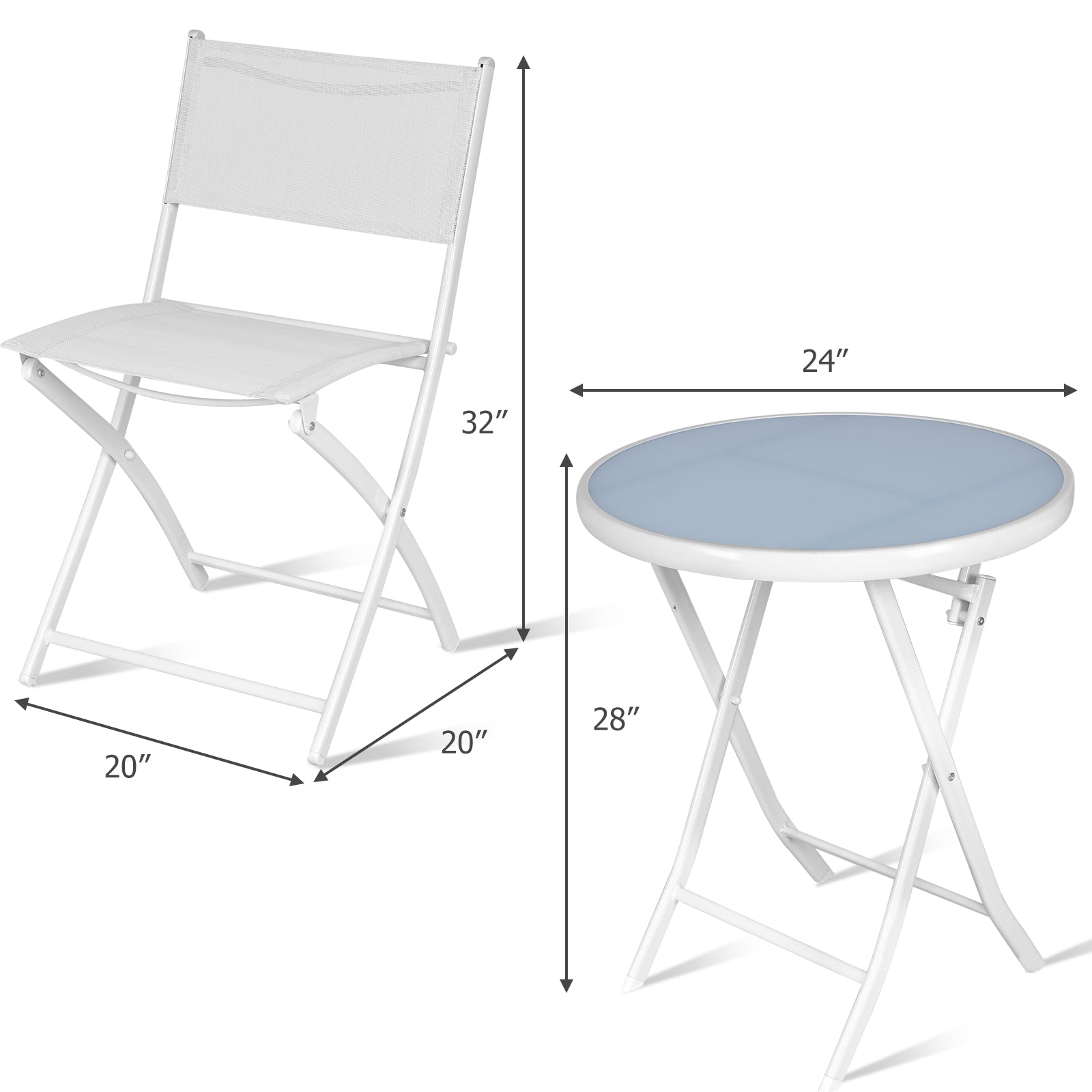 Giantex Bistro Table Set, 3 Piece Patio Bistro Set, Outdoor Folding Table and Chairs