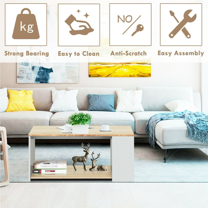 Coffee Table with Storage Shelves Stable Frame,Smooth Surface & Extra Storage Space