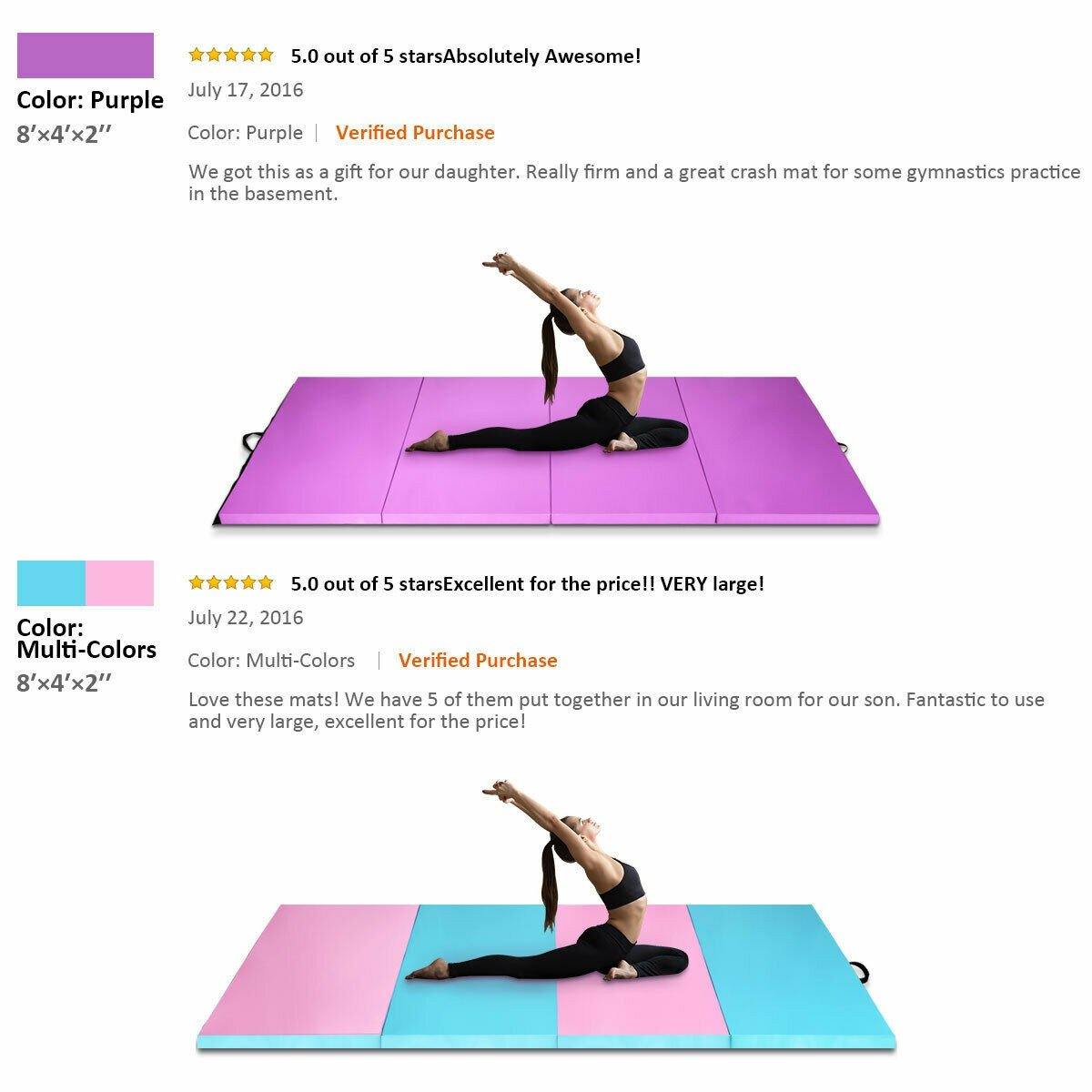 4'x8'x2 Gymnastics Mat, Folding Anti-Tear Gymnastics Panel Mats w/Carrying Handles - Giantexus