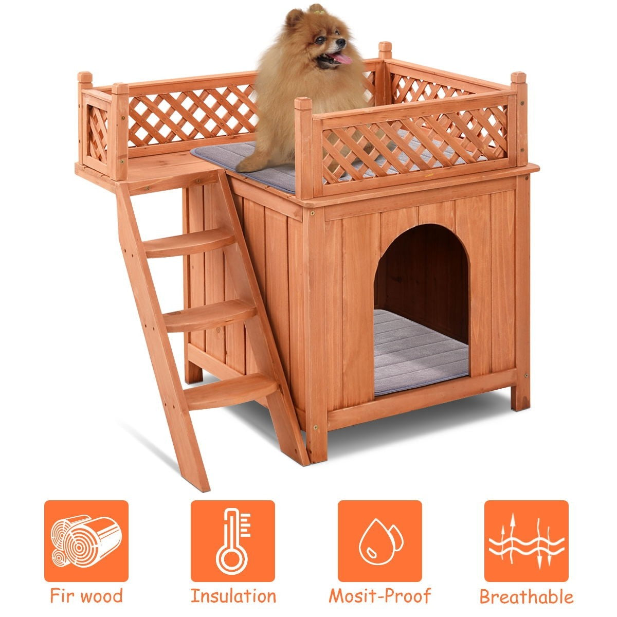 Wooden Dog Room Shelter with Stairs - Giantex