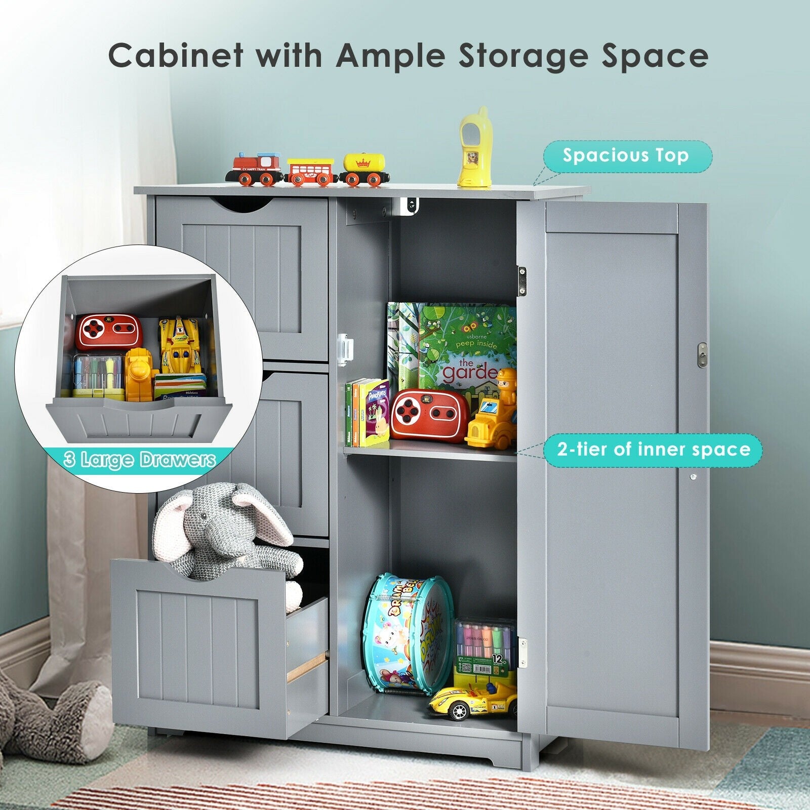 Bathroom Floor Cabinet, Wooden Storage Cabinet - Giantexus