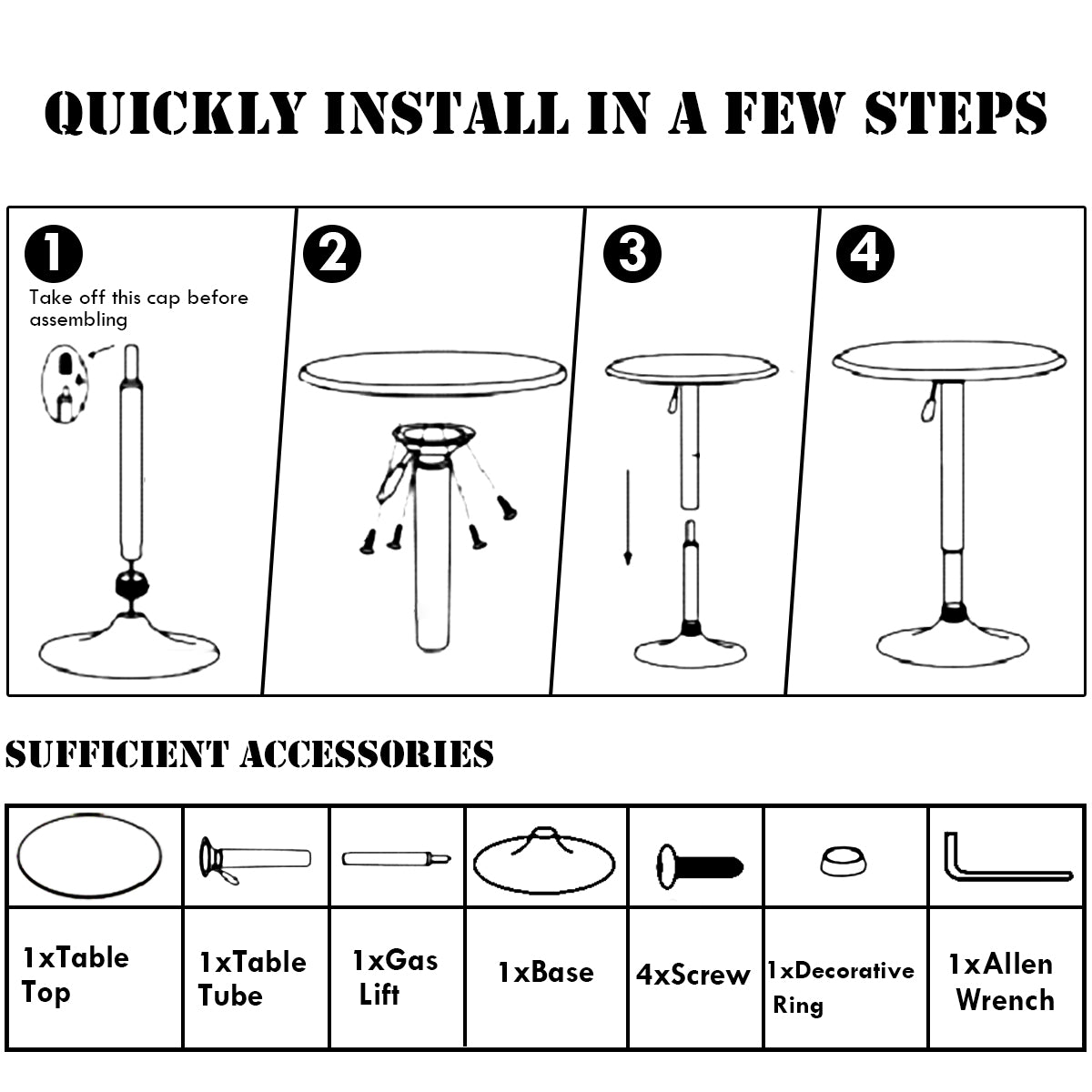 Round Pub Table Height Adjustable, 360 Swivel Cocktail Pub Table