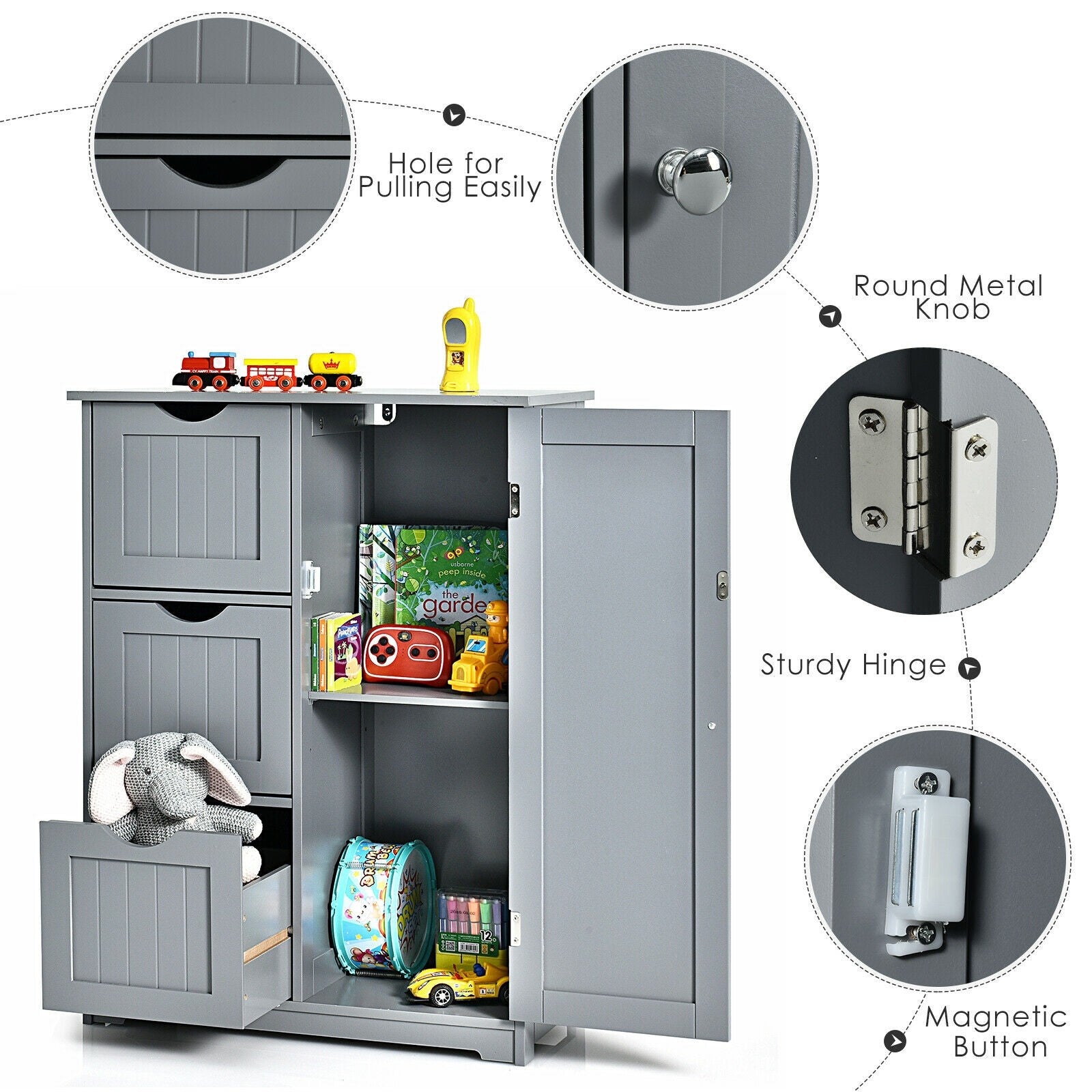 Bathroom Floor Cabinet, Wooden Storage Cabinet - Giantexus