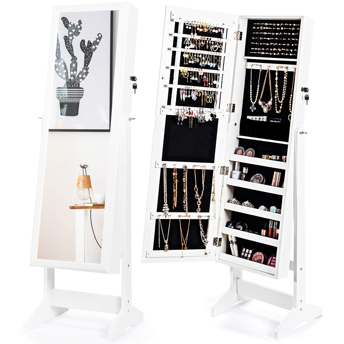 CHARMAID Freestanding Lockable Jewelry Organizer Box with Large Storage Capacity