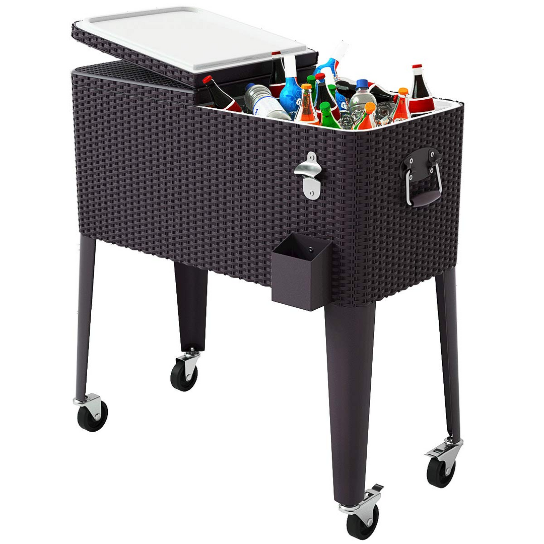 Giantex 80 Quart Rattan Rolling Cooler Cart