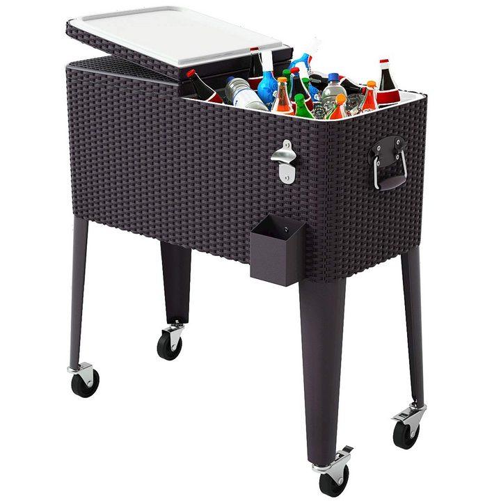 Giantex 80 Quart Rattan Rolling Cooler Cart