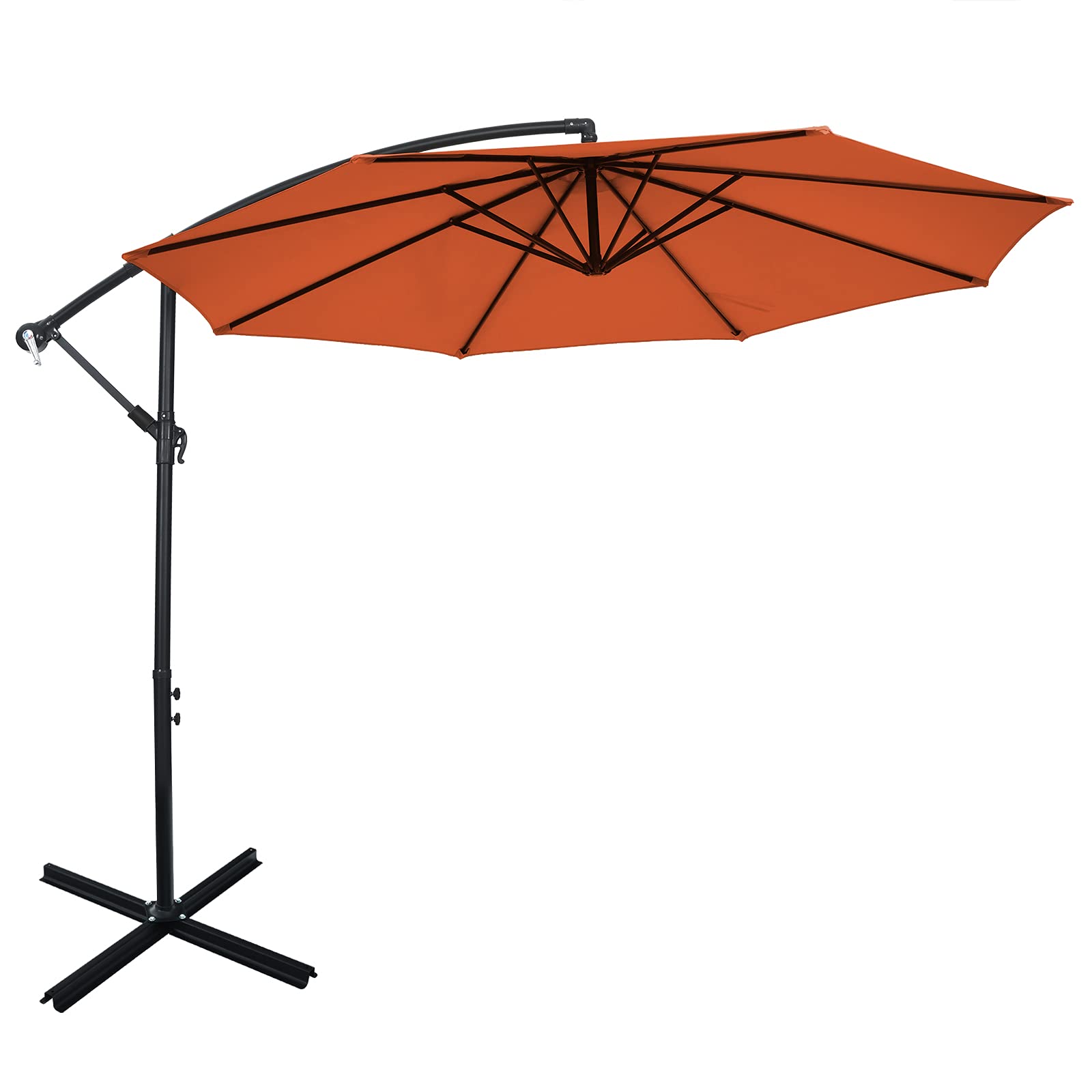 Giantex 10FT Patio Offset Umbrella, 8 Ribs Cantilever Umbrella Outdoor w/Crank, Cross Base