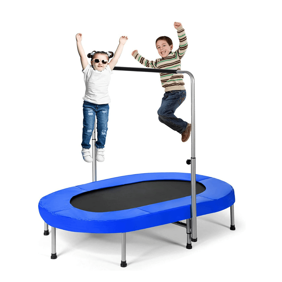 Mini Trampoline, 2 Persons Foldable Fitness Trampoline w/ 5 Levels Height Adjustable Handle, Max Load 330LBS - Giantexus