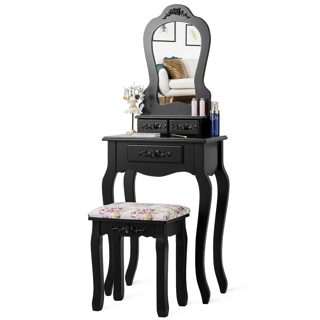 Vanity Set with 3 Drawers and Cushioned Stool