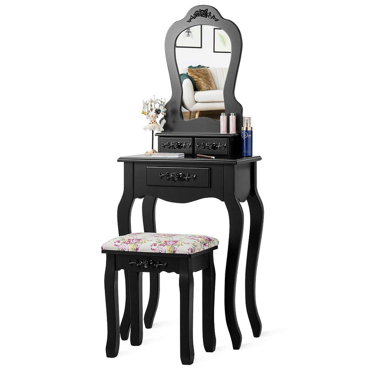 Vanity Set with 3 Drawers and Cushioned Stool