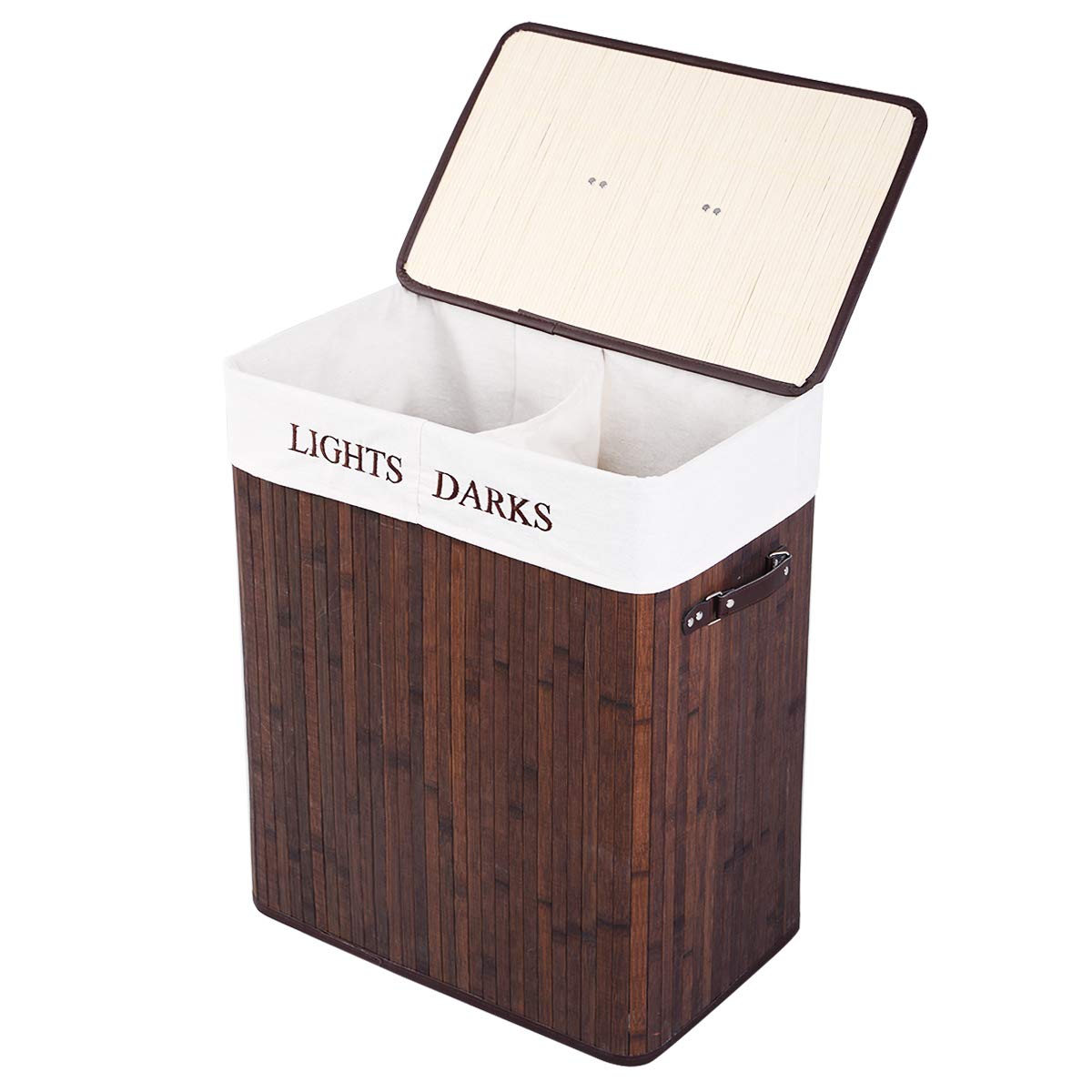 Giantex Double Laundry Hamper Bamboo Foldable Rectangle Hamper with Lid