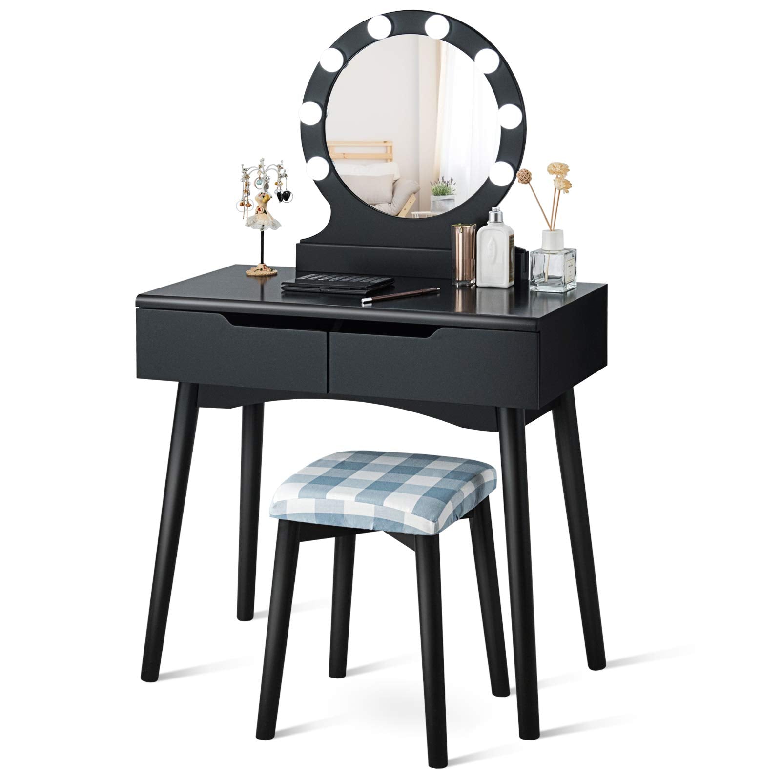 Vanity Table Set with 8 Light Bulbs and Touch Switch
