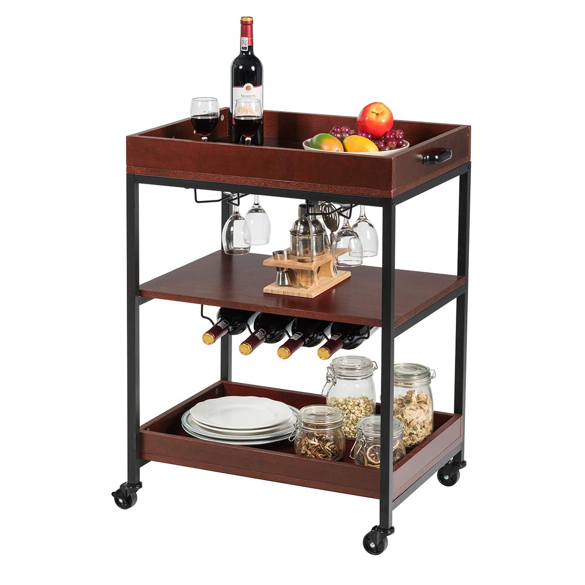 Giantex Kitchen Island Cart Rolling Industrial Style, Rustic Brown