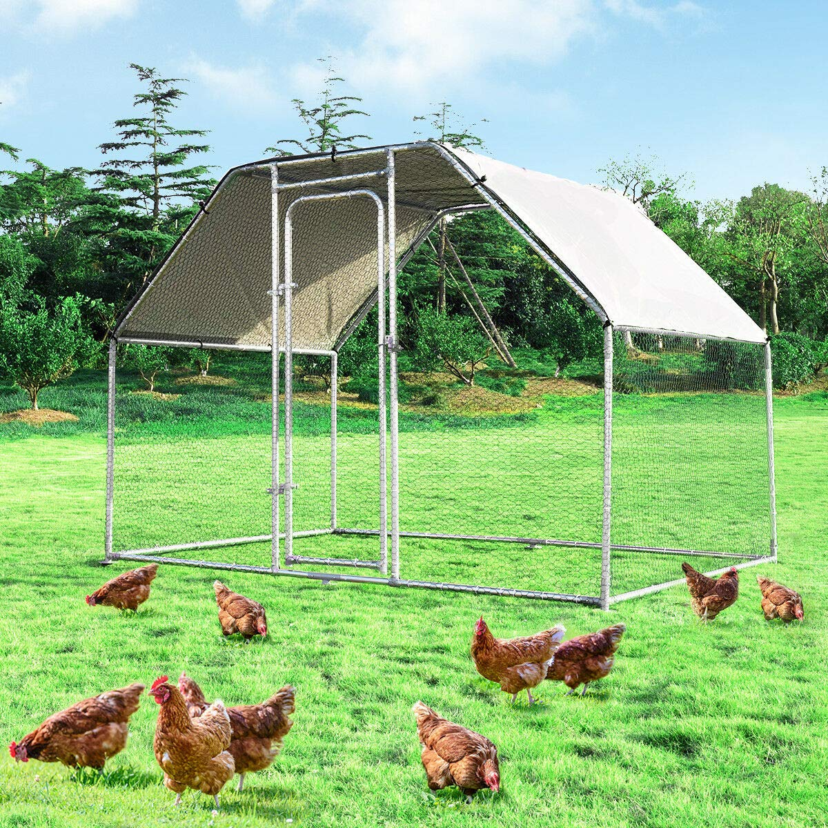 Giantex Large Metal Chicken Coop Walk-in Chicken Coops Hen Run House Shade Cage