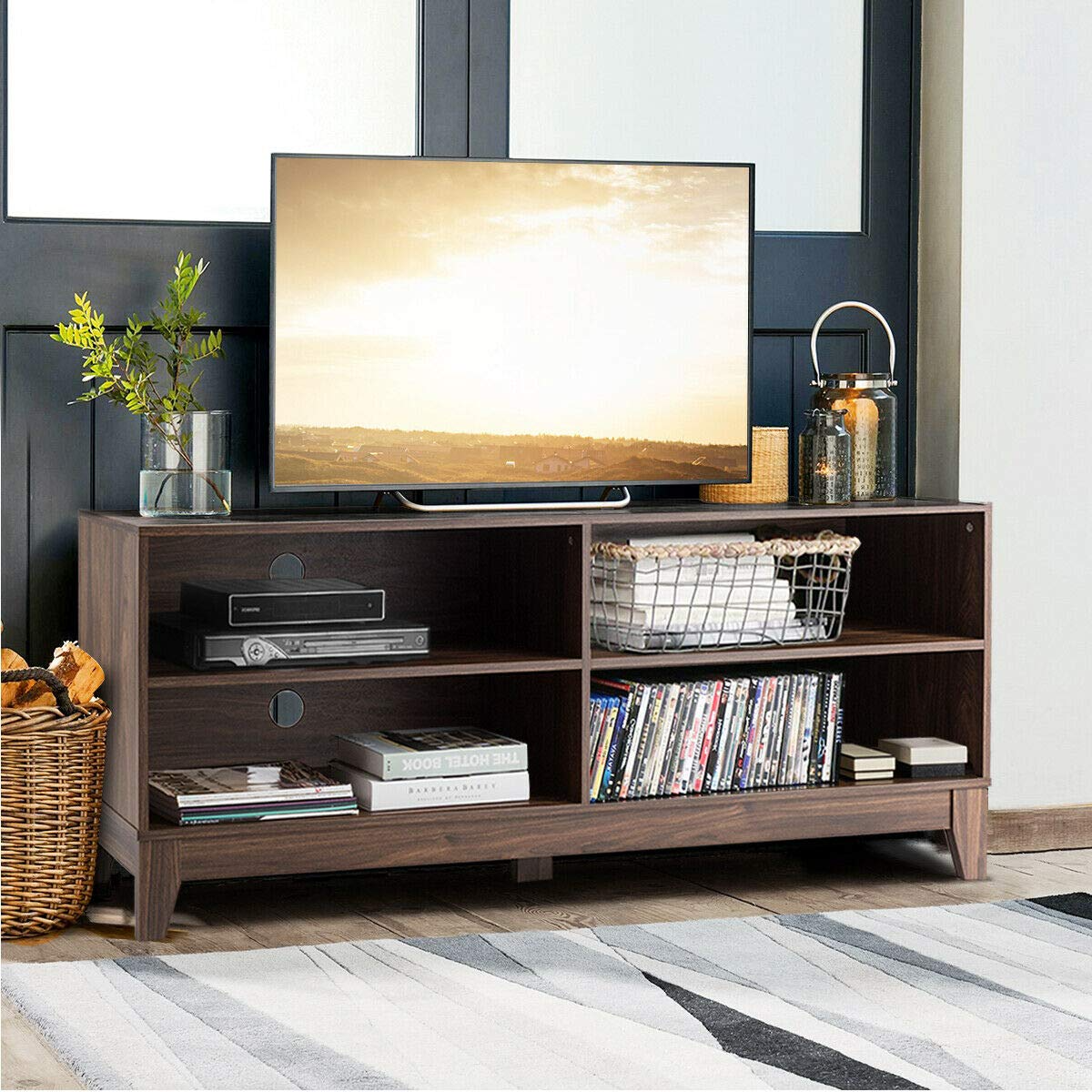 Giantex TV Stand Console Table Cabinet for 60" TV, Large Storage for Living Recreation Room W/ 4 Open Shelves