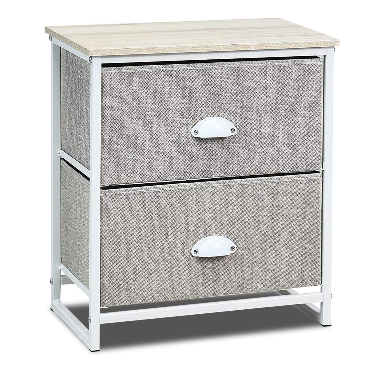 Giantex Nightstand W/Fabric Drawers, Sturdy Steel Frame and Wood Top Organizer Unit