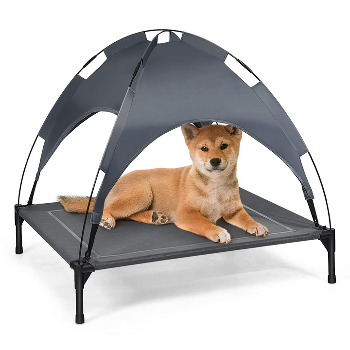 Giantex Elevated Dog Bed with Removable Canopy, Portable Raised Pet Cot Cooling Dog Bed for Camping Beach Lawn