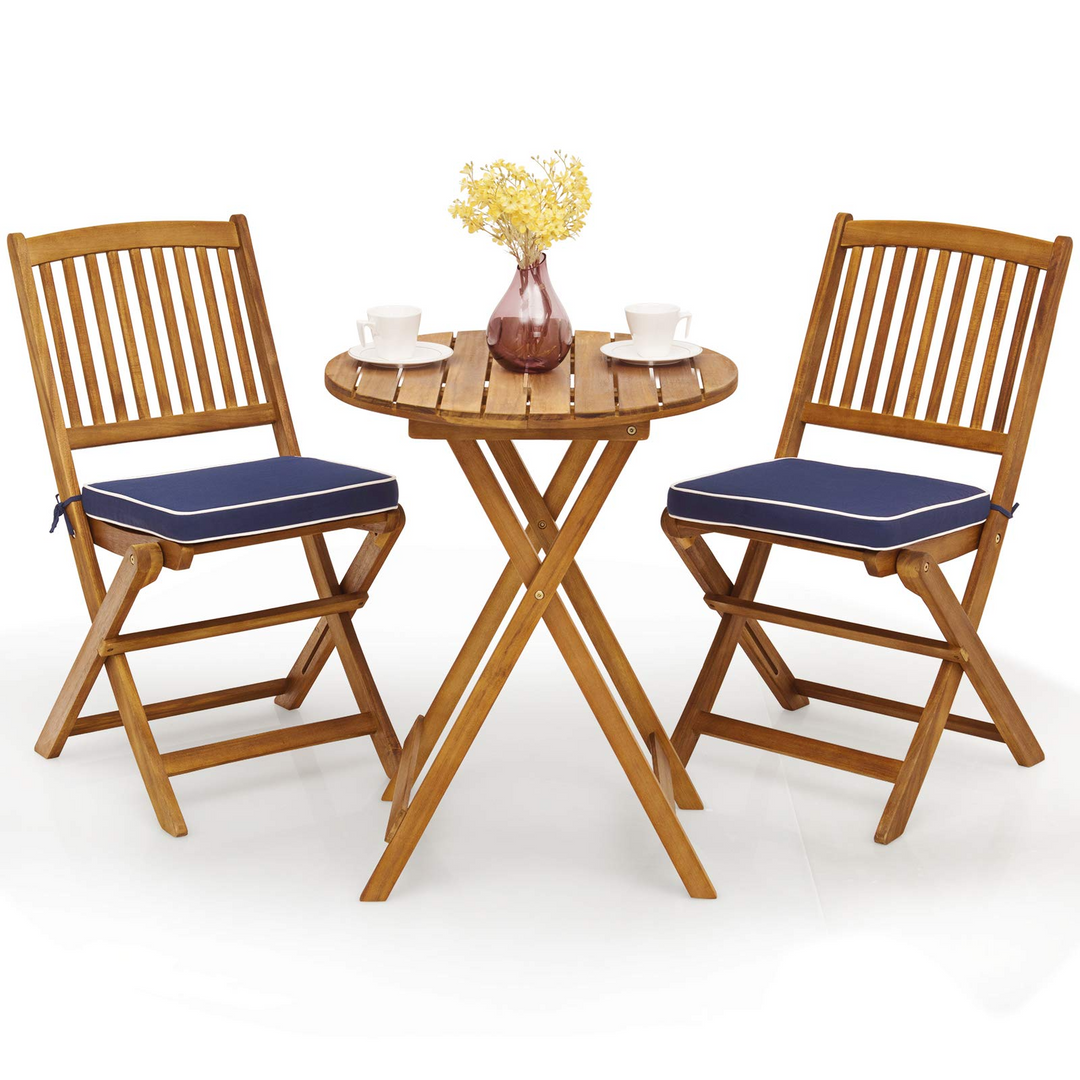 Giantex 3Pcs Patio Bistro Set, Wood Folding Table Set