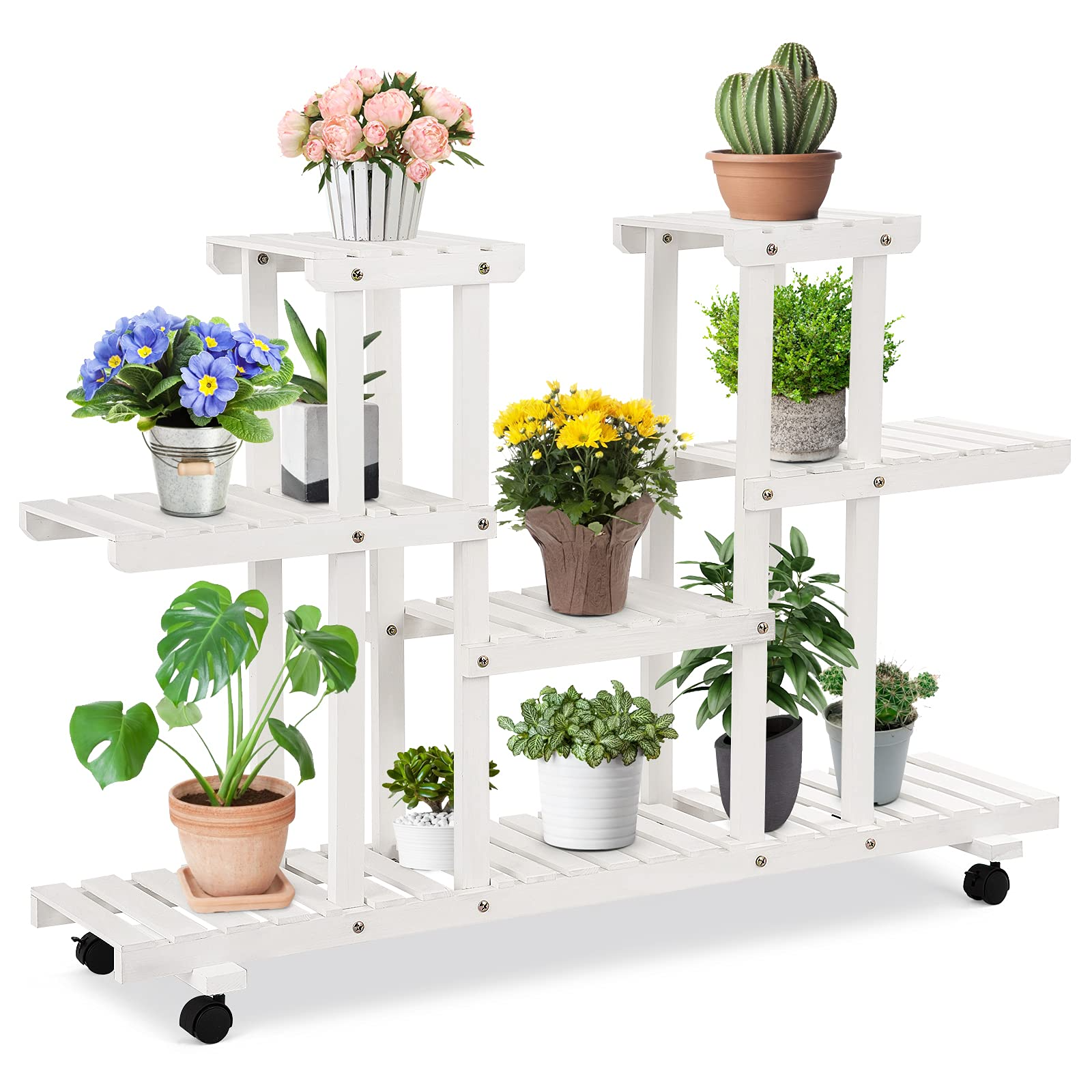 Giantex Rolling Flower Rack Wood Plant Stand on Wheels