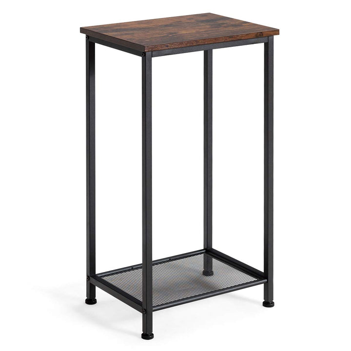 Giantex Metal Frame and Storage Shelf Narrow Nightstand for Living Room, Bedroom Accent Furniture Sofa SideTable (1, Rustic Brown)