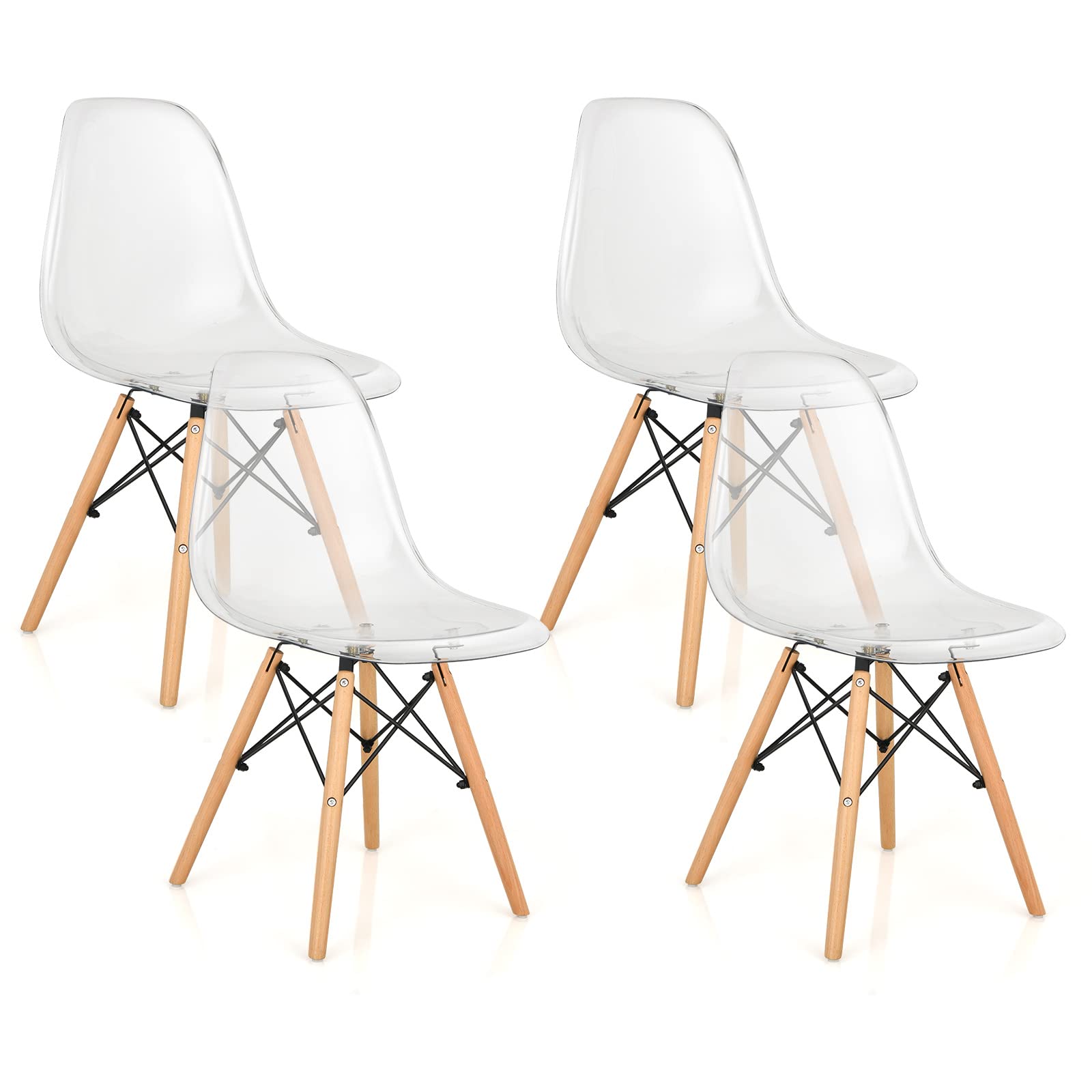 Giantex Set of 4 Dining Chairs, Clear Dining Side Chairs w/Beech Wood Legs