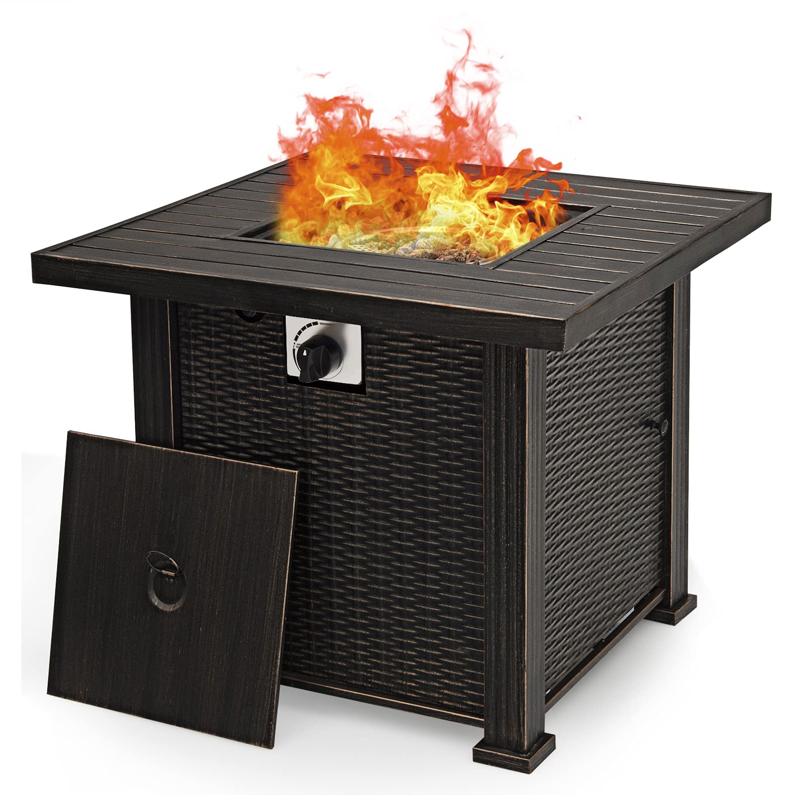 Giantex Gas Fire Pit Table, 30 Inch 50,000 BTU Auto-Ignition Propane Fire Pit (Brown)