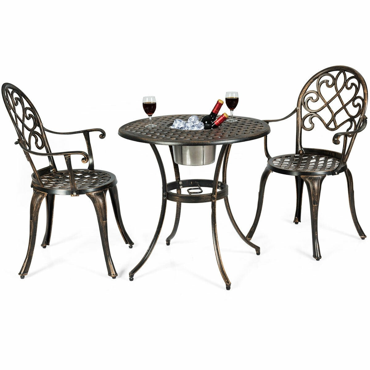 Giantex 3pcs Bistro Table Set Cast Aluminum Outdoor Patio Furniture Set (Antique Bronze)