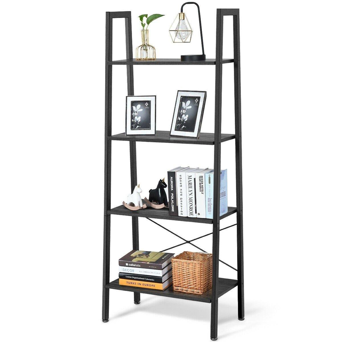 Ladder Shelf 4-Tier Industrial Bookshelf Storage Rack - Giantexus