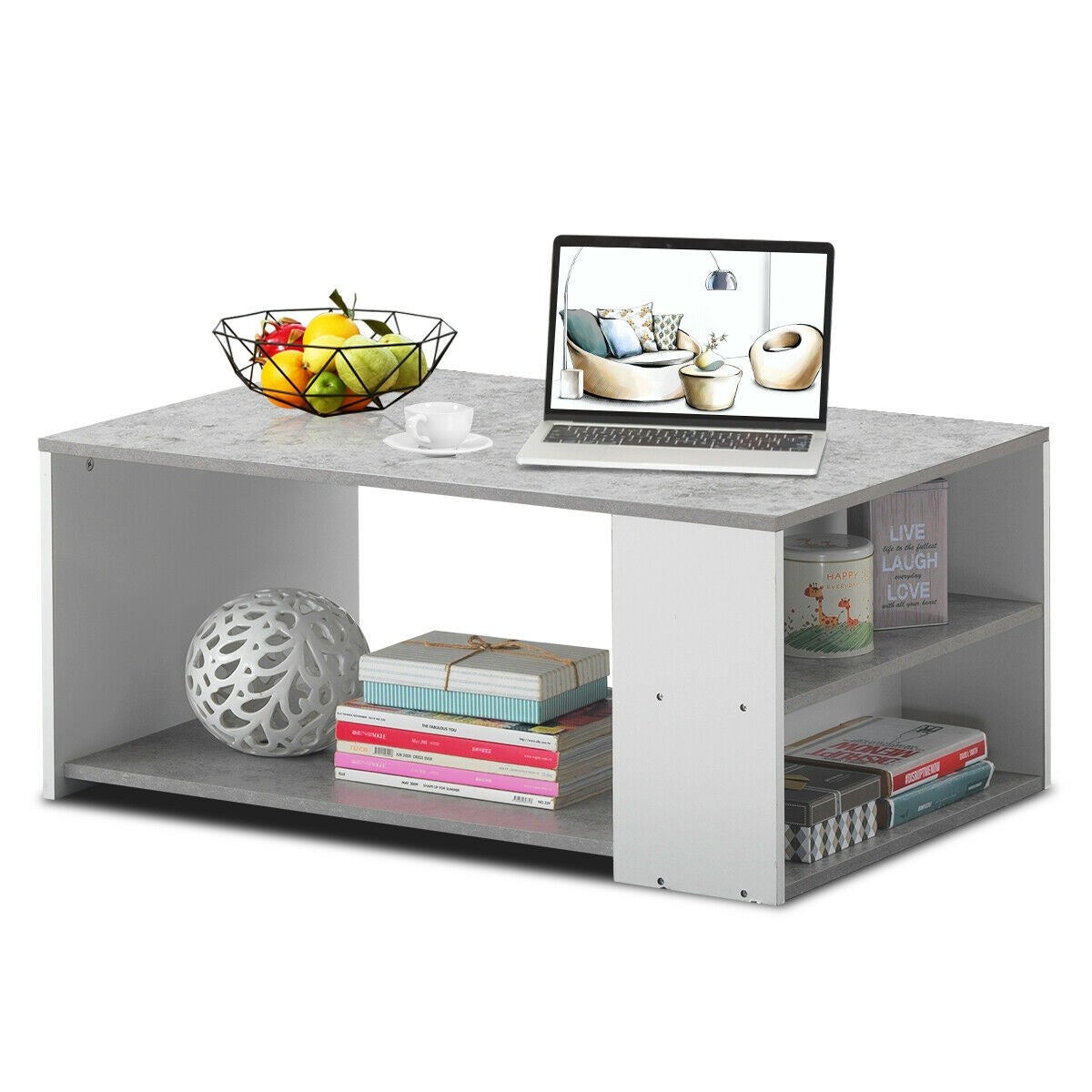 Coffee Table with Storage Shelves Stable Frame,Smooth Surface & Extra Storage Space