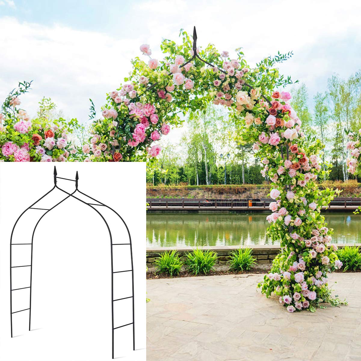 Giantex Metal Garden Arbor Wedding Arch, 8.4 Ft High x 4.6 Ft Wide, Pergola Arbor for Climbing Plant Roses Vines