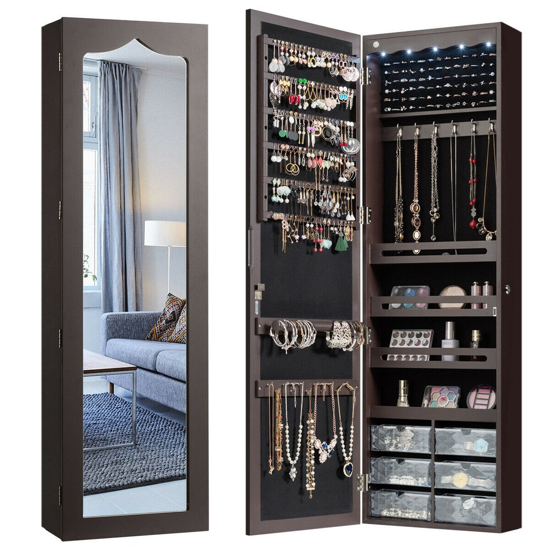 CHARMAID | 5 LEDs Jewelry Armoire Wall Mounted/Door Hanging Mirror - Giantexus