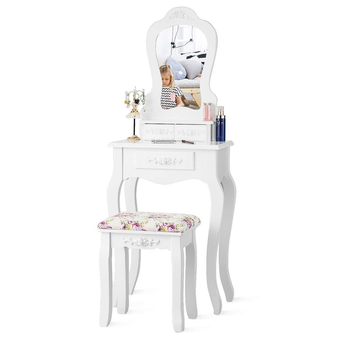 Vanity Set with 3 Drawers and Cushioned Stool