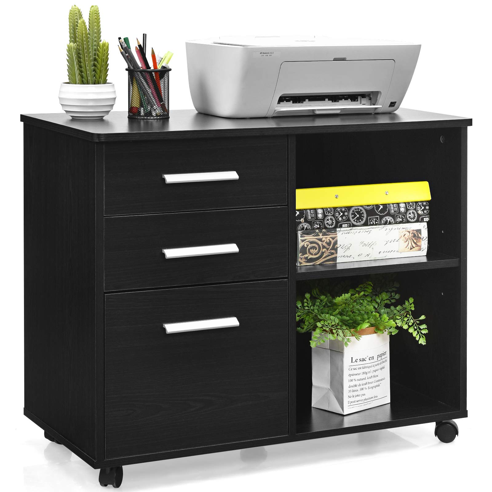 3-Drawer File Cabinet | Mobile Lateral Filing Cabinet with Wheels