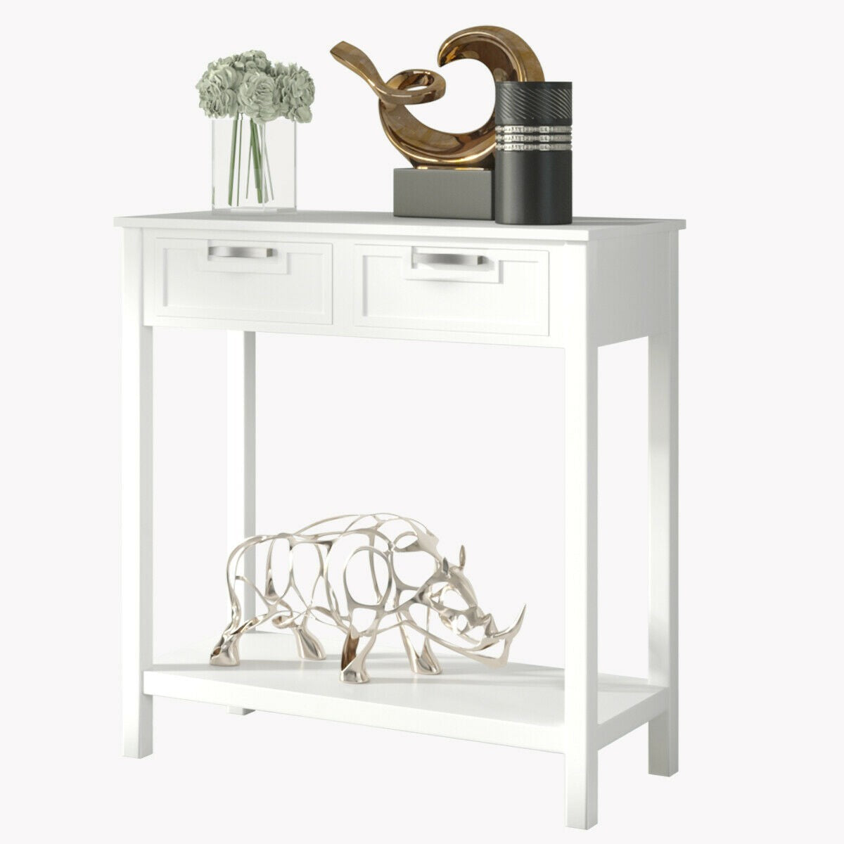 Console Sofa Table with 2 Drawers and Bottom Shelf