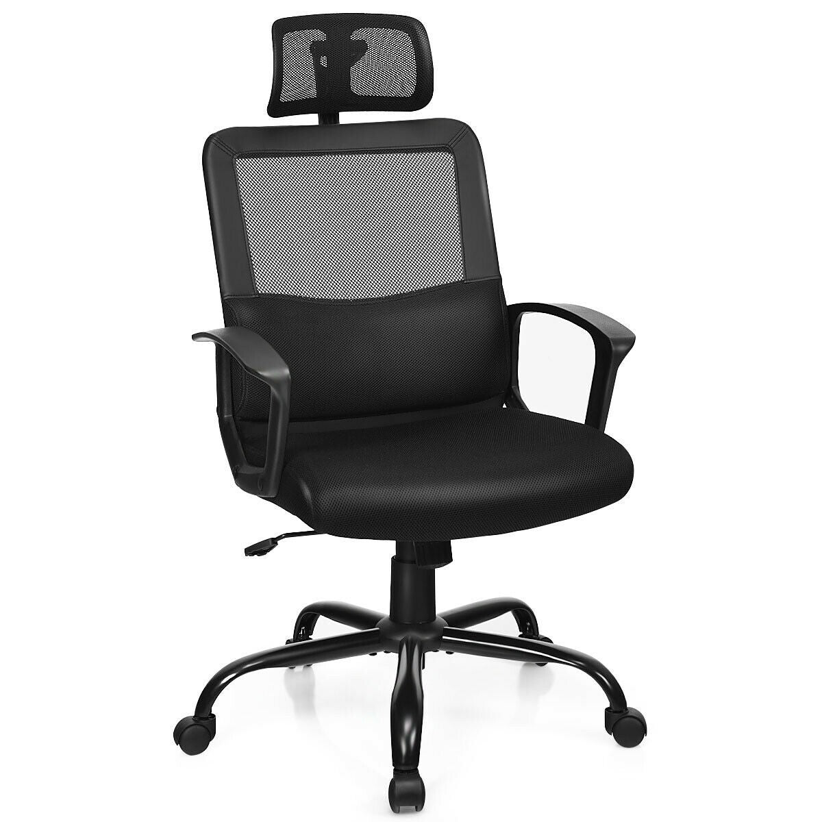 Mesh Office Chair, Swivel Computer Task Chair, Adjustable Armrests (Black)