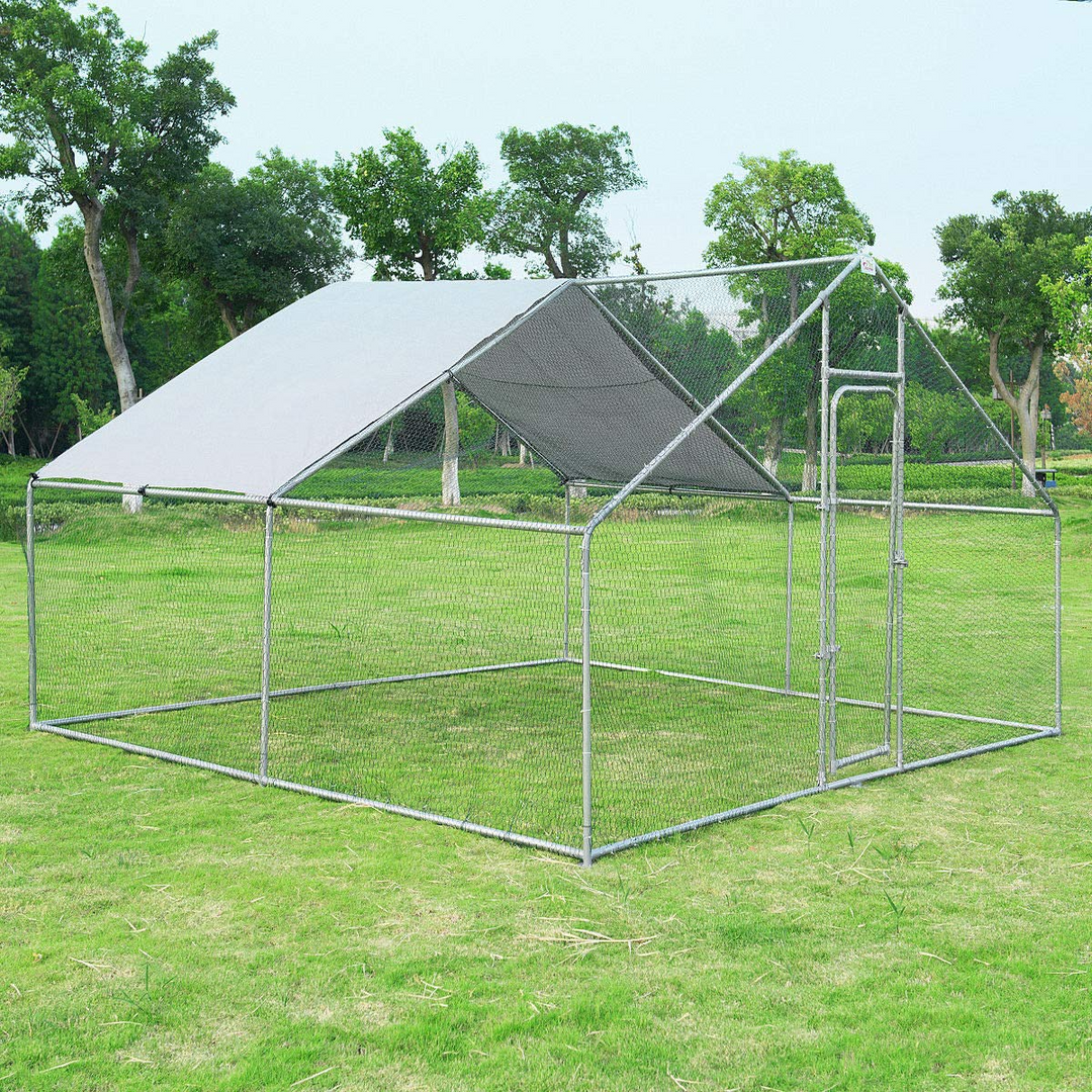 Large Metal Walk-in Chicken Coop with Waterproof Cover