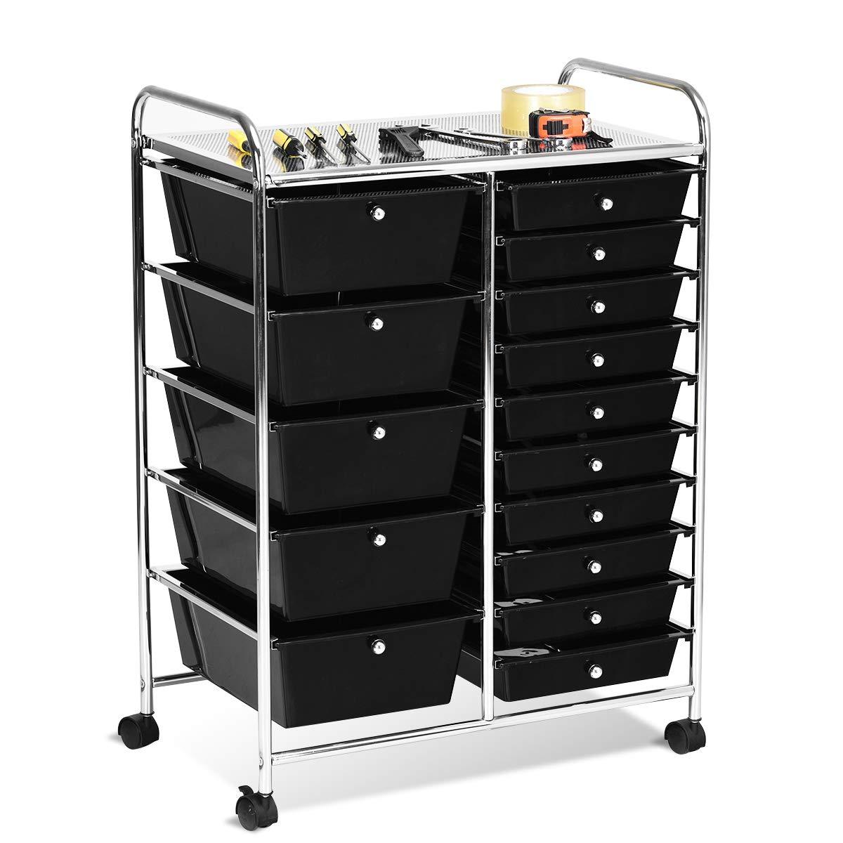 15-Drawer Organizer Cart Office School Rolling Storage Cart - Giantex