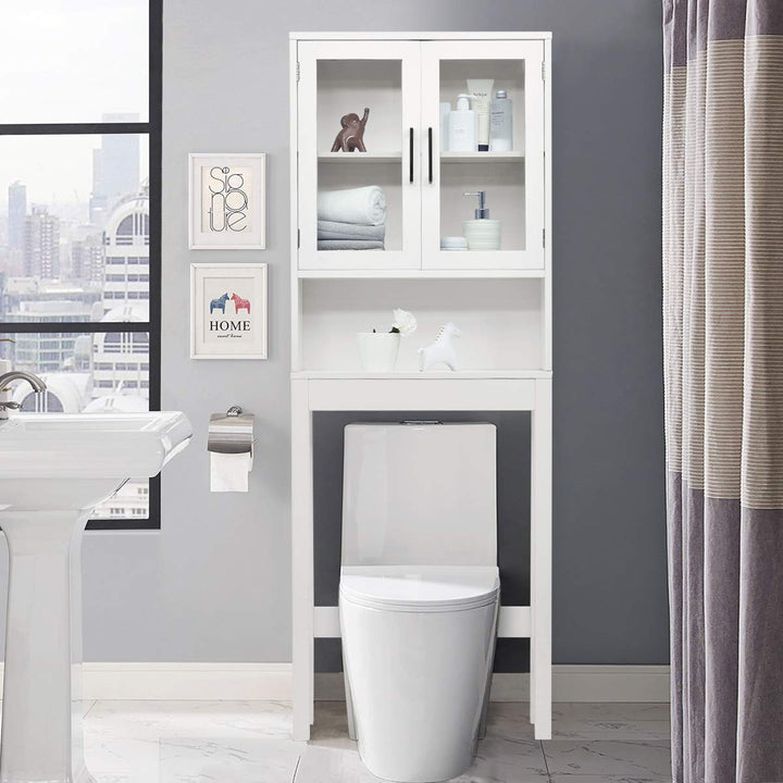 Giantex Over-The-Toilet Storage Cabinet W/Tempered Glass Doors, 3-Position Adjustable Shelf