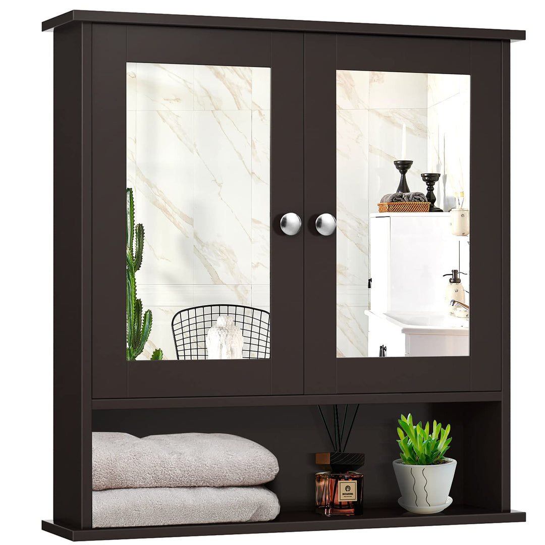 Bathroom Wall Cabinet with 2 Mirror Doors and Adjustable Shelf