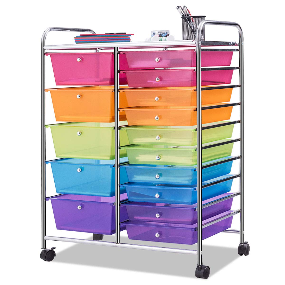 15-Drawer Organizer Cart Office School Rolling Storage Cart - Giantex