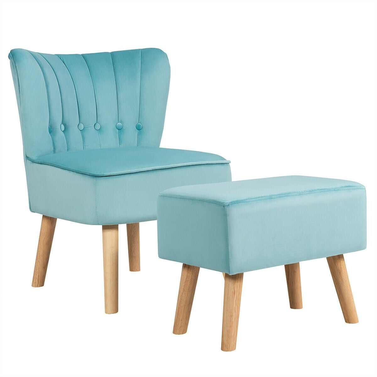 Modern Accent Chair Ottoman Set, Armless Slipper Sofa Chair with Footstool - Giantexus
