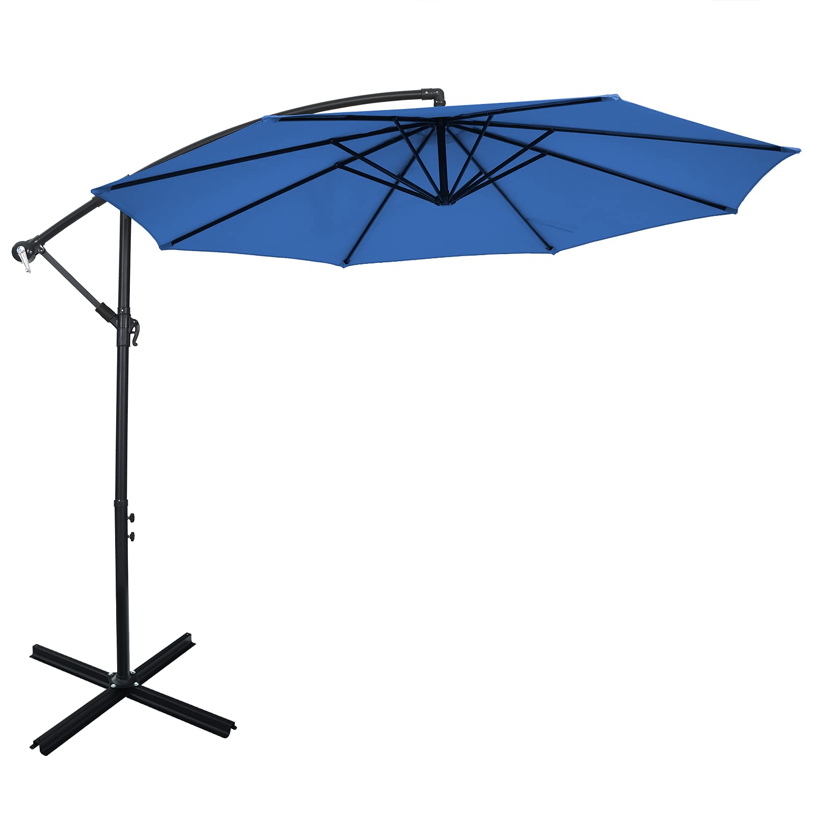 Giantex 10FT Patio Offset Umbrella, 8 Ribs Cantilever Umbrella Outdoor w/Crank, Cross Base