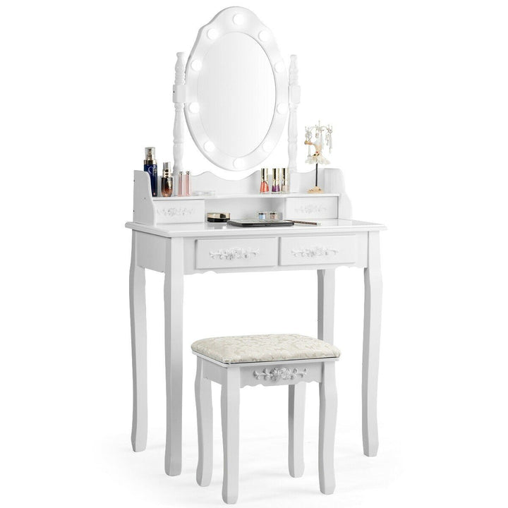 CHARMAID Vanity Set with 10 LED Lights and 4 Drawers - Giantexus