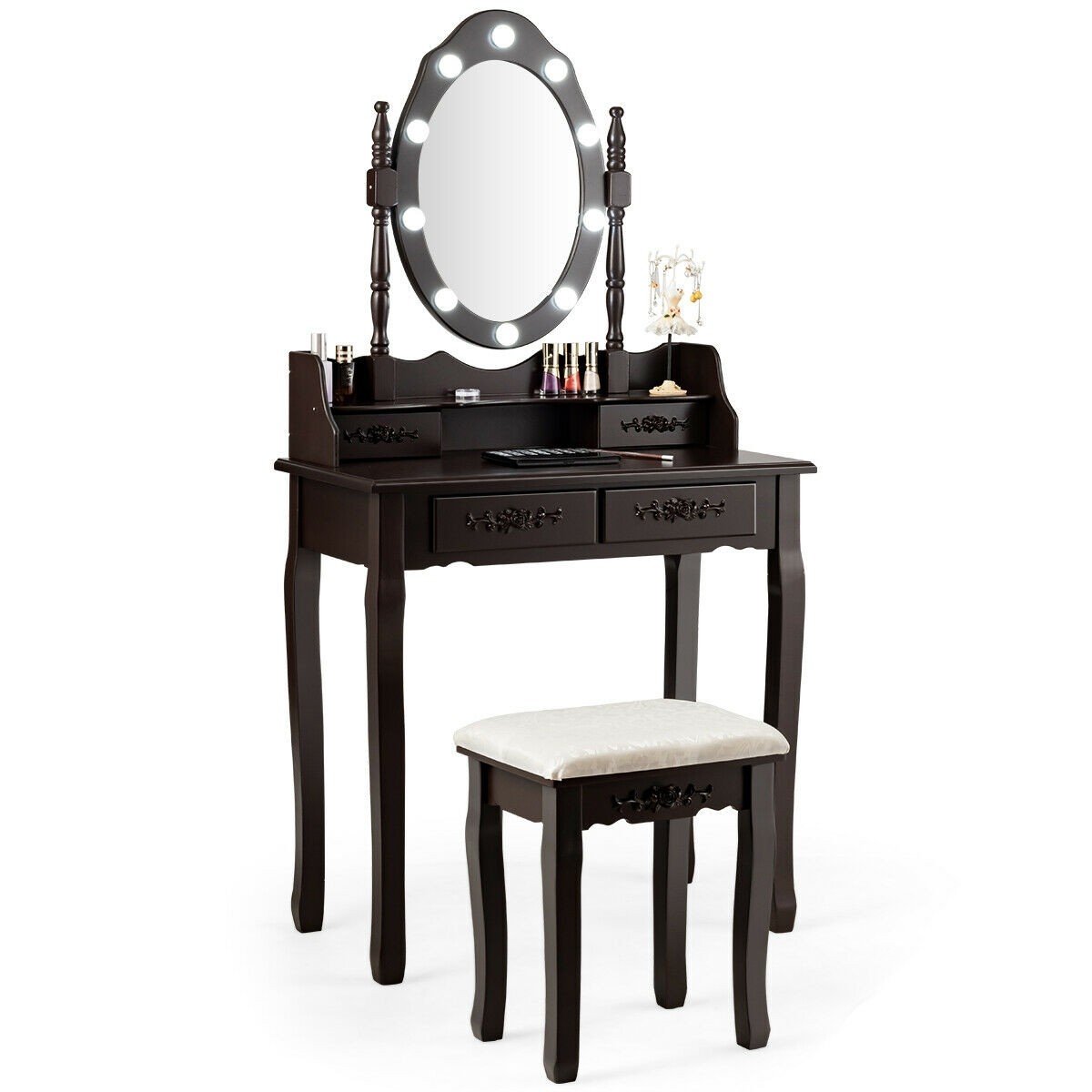 CHARMAID Vanity Set with 10 LED Lights and 4 Drawers - Giantexus